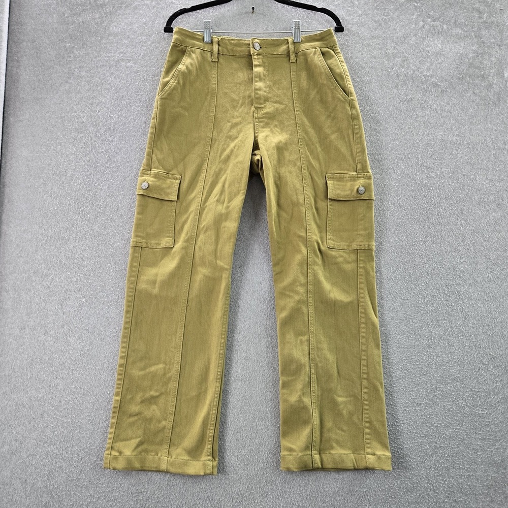 Judy‎ Blue Women Pants 7/28 Green Cargo Matcha Button 27" Inseam Garment Dye
